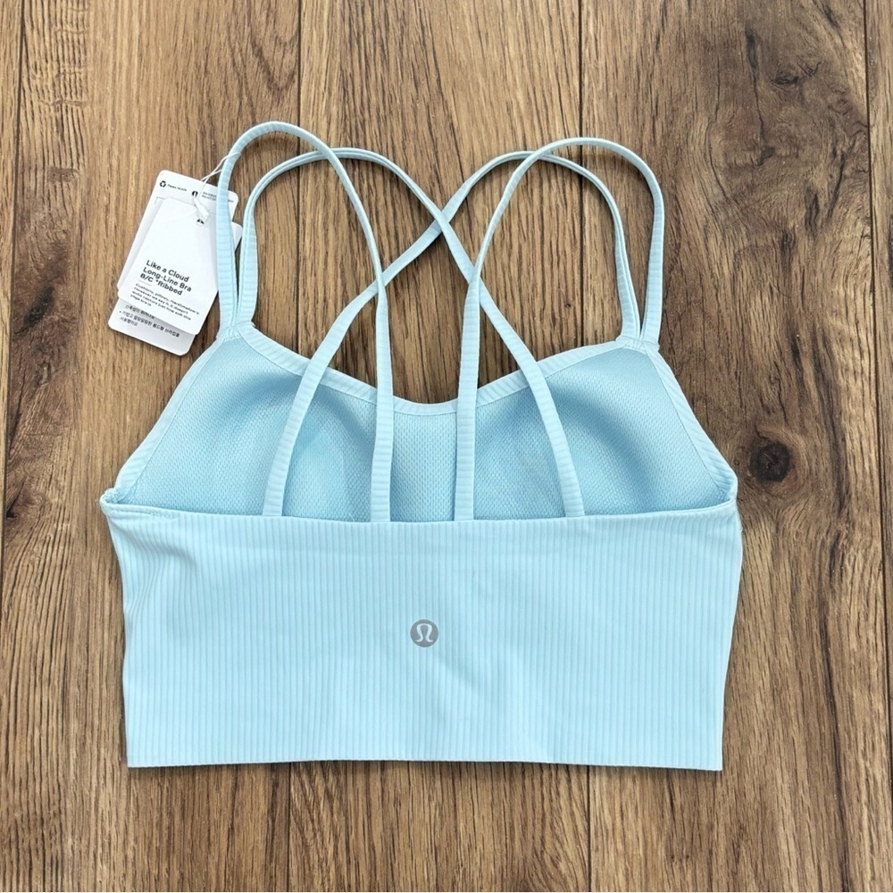 NWT Lululemon Ribbed Like A Cloud Long Line Bra Size 4 B/C Cup In Powder Blue - Picture 2 of 6